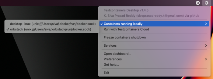 Testcontainers Desktop switch container runtime