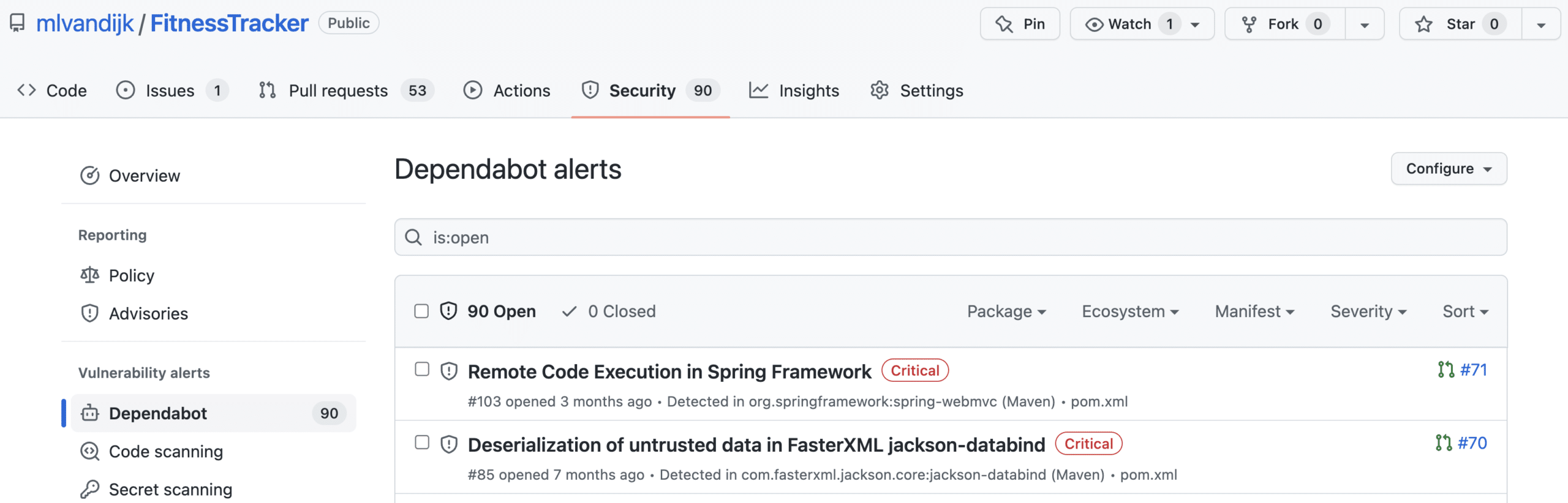 Dependabot alerts