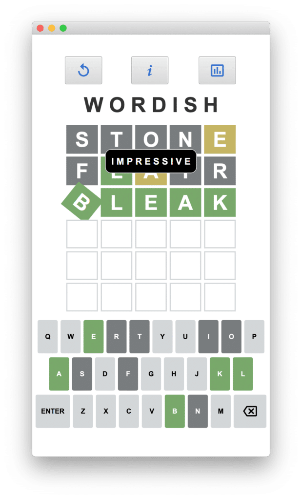Wordish Game in progress