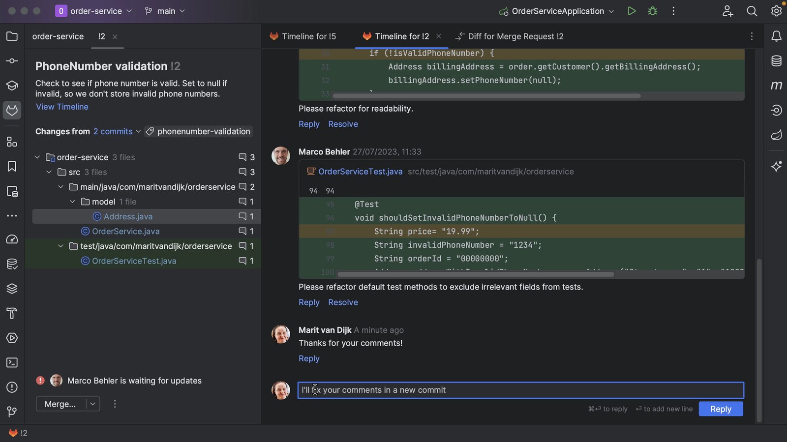 Comment from IntelliJ IDEA
