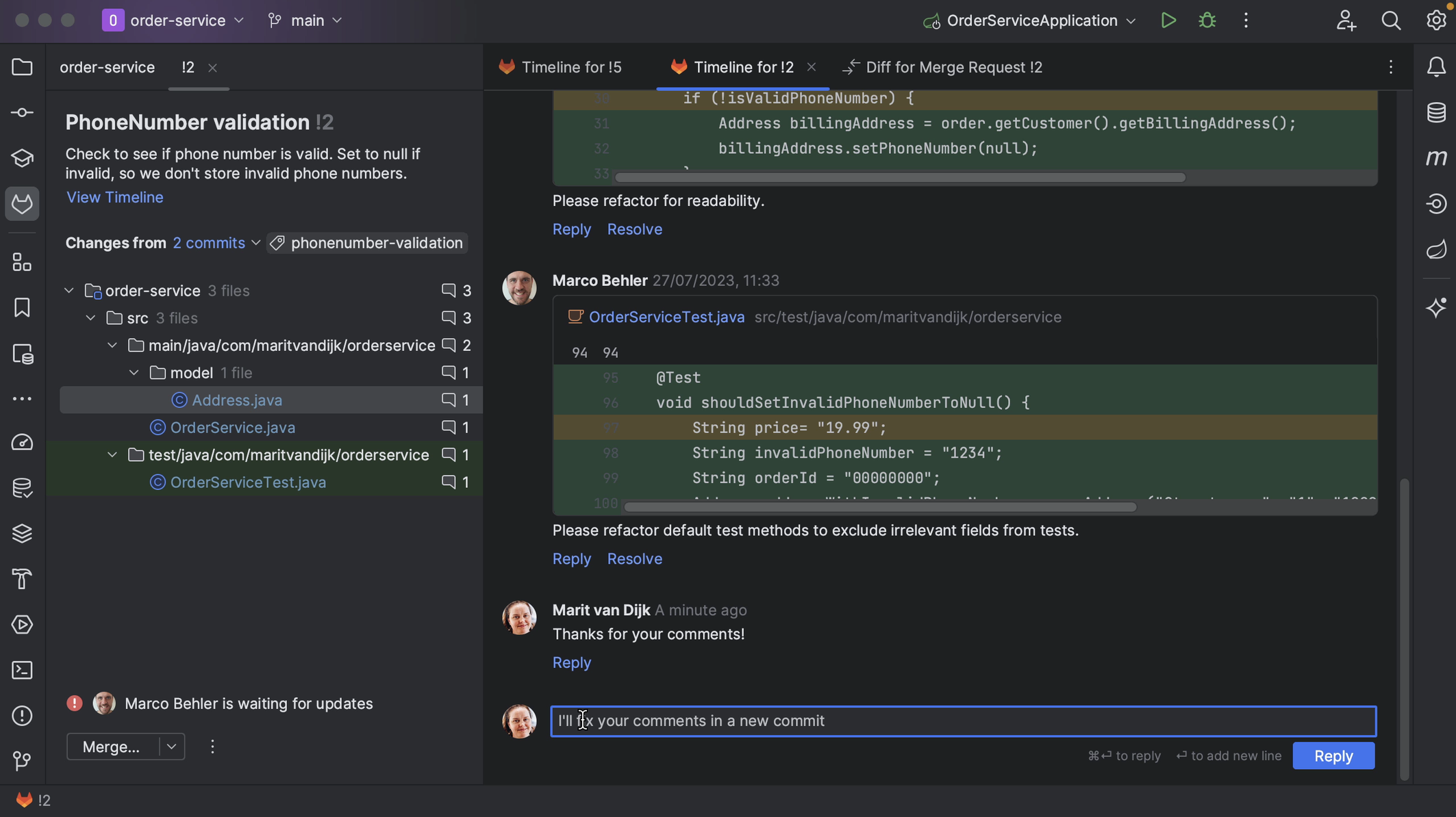 Comment from IntelliJ IDEA