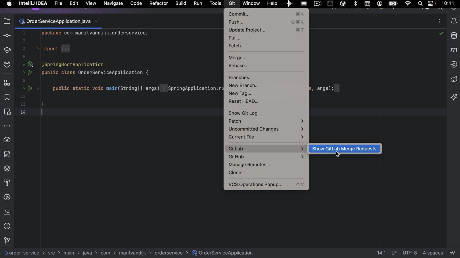 Open Show GitLab Merge Requests from menu