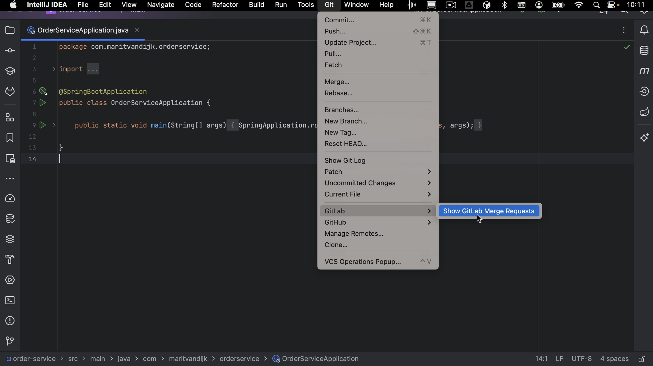 Open Show GitLab Merge Requests from menu