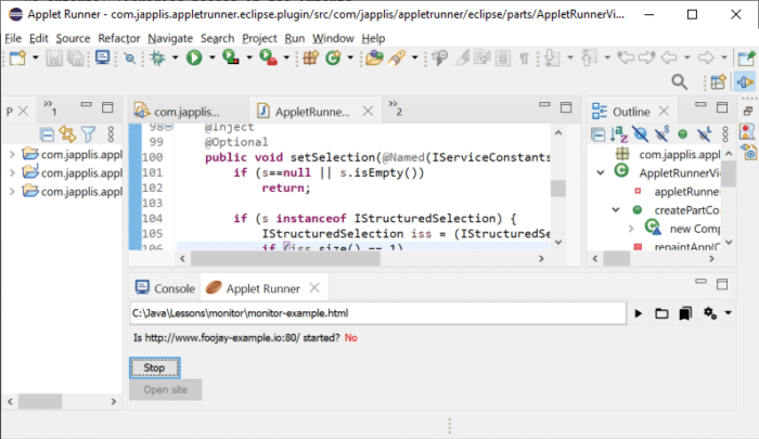 Monitoring applet running in Eclipse IDE