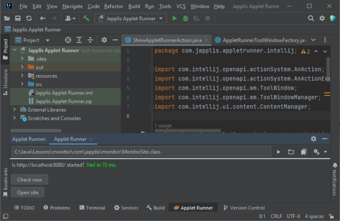 Monitoring applet in JetBrains IntelliJ IDEA